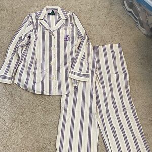 Lauren Ralph Lauren Purple & White Striped Pajama Set